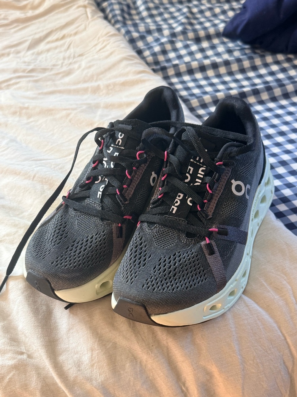 On Running Women's Cloudnova Sneakers - Black Upper with Mint Green Sole